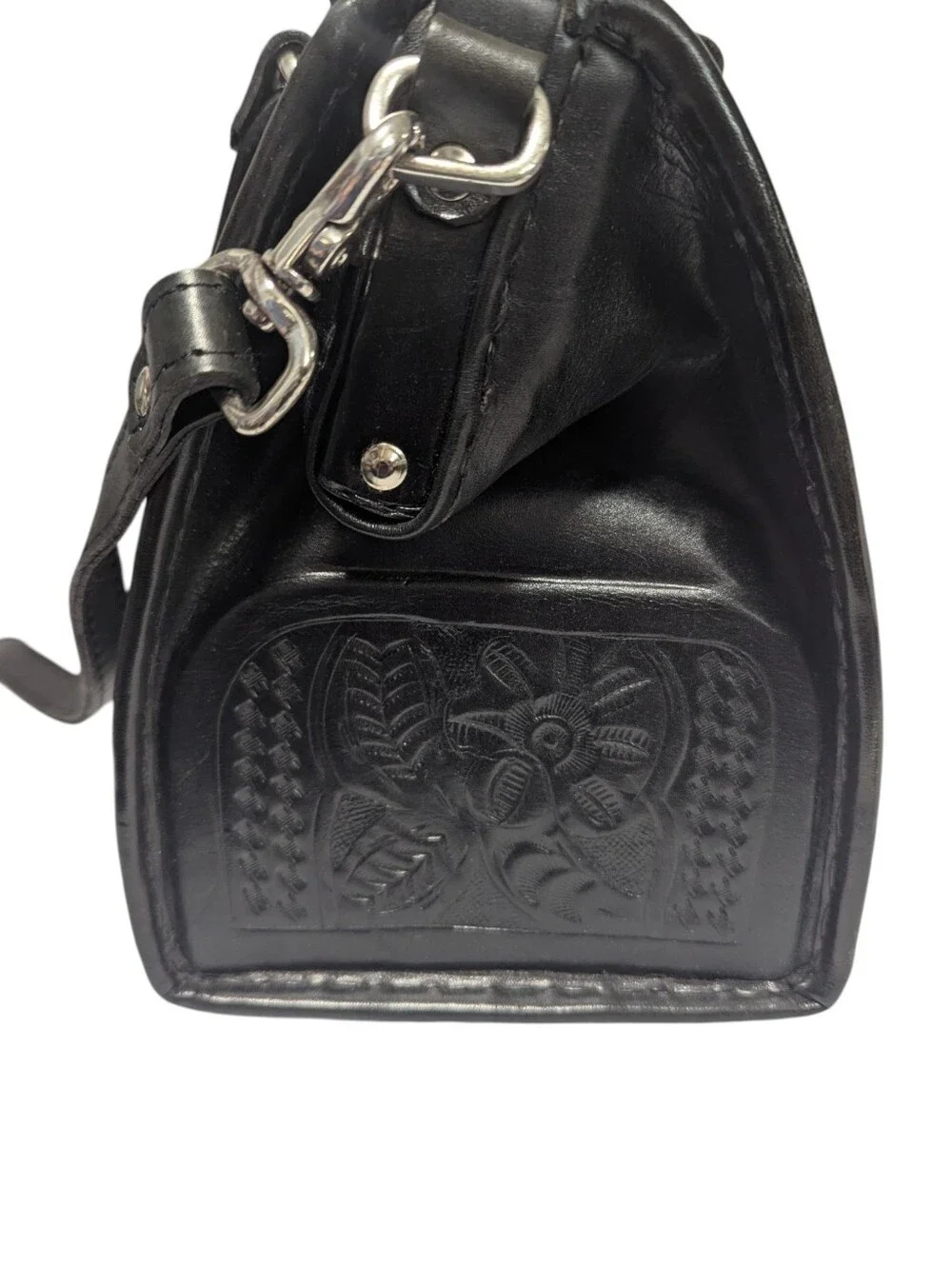 American West Black Western-Style Tooled Leather Satchel